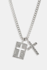 Iced Double Cross & Outline Necklace - 15mm