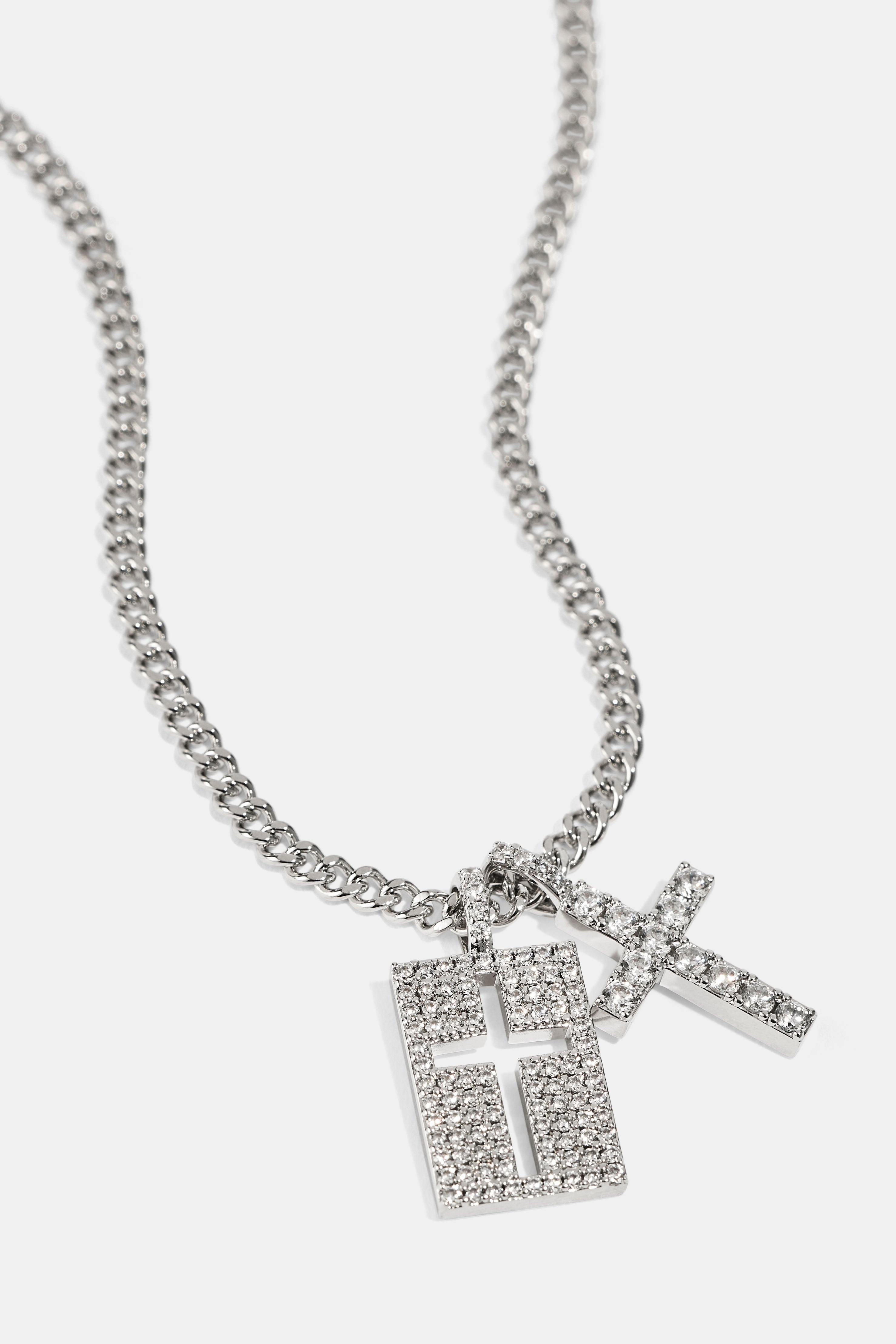 Iced Double Cross & Outline Necklace - 15mm