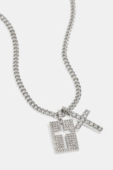 Iced Double Cross & Outline Necklace - 15mm