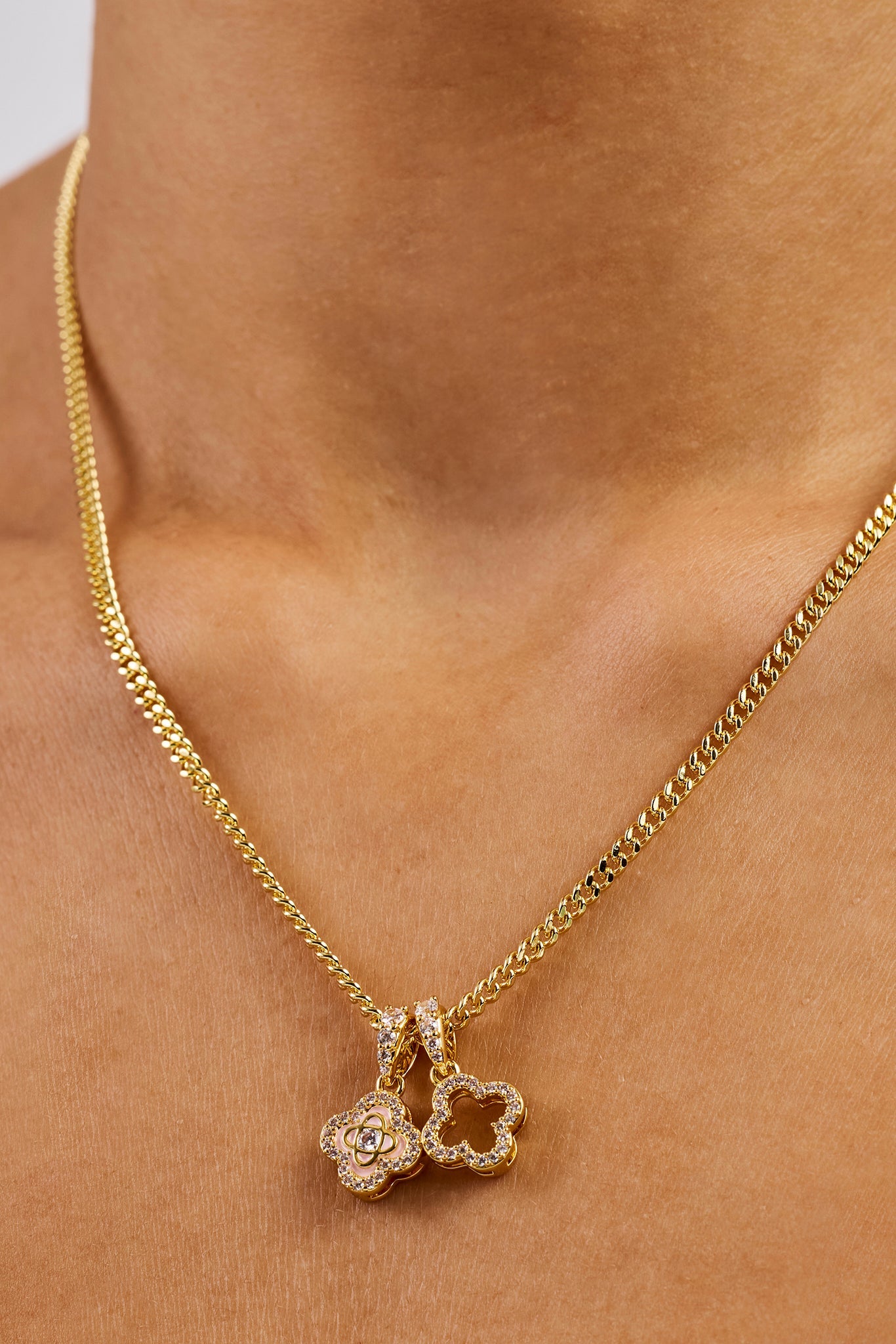 Iced Double Enamel & Iced Motif Necklace - 10mm