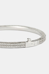 Iced Double Row Tennis Bangle - 4mm - White