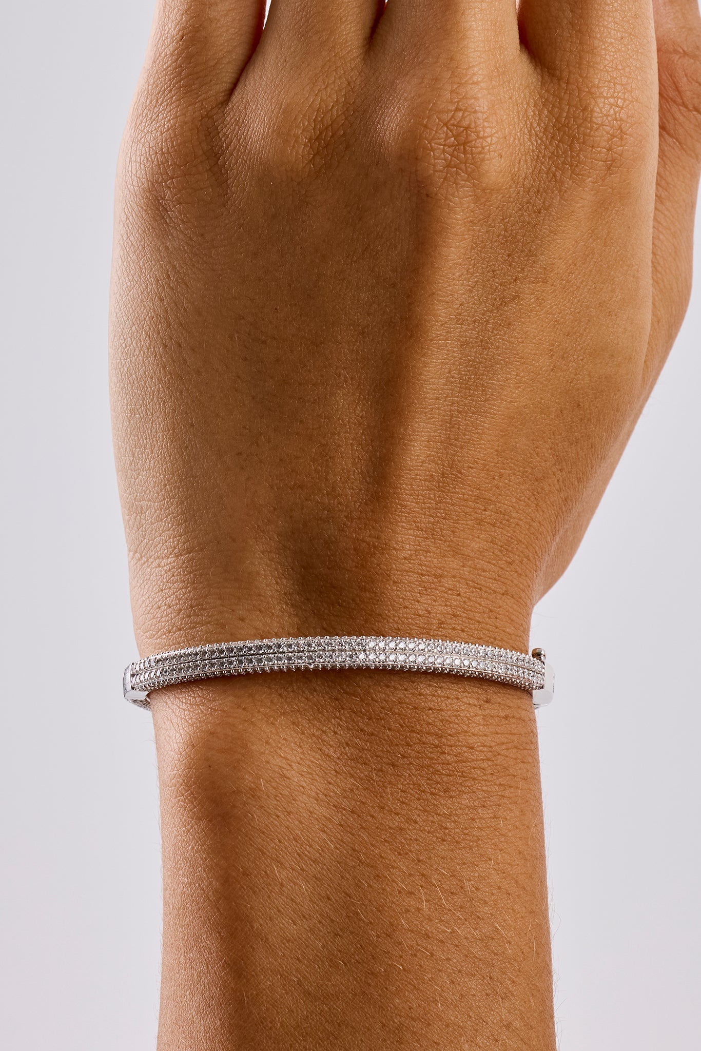Iced Double Row Tennis Bangle - 4mm - White