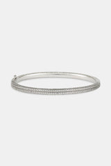 Iced Double Row Tennis Bangle - 4mm - White
