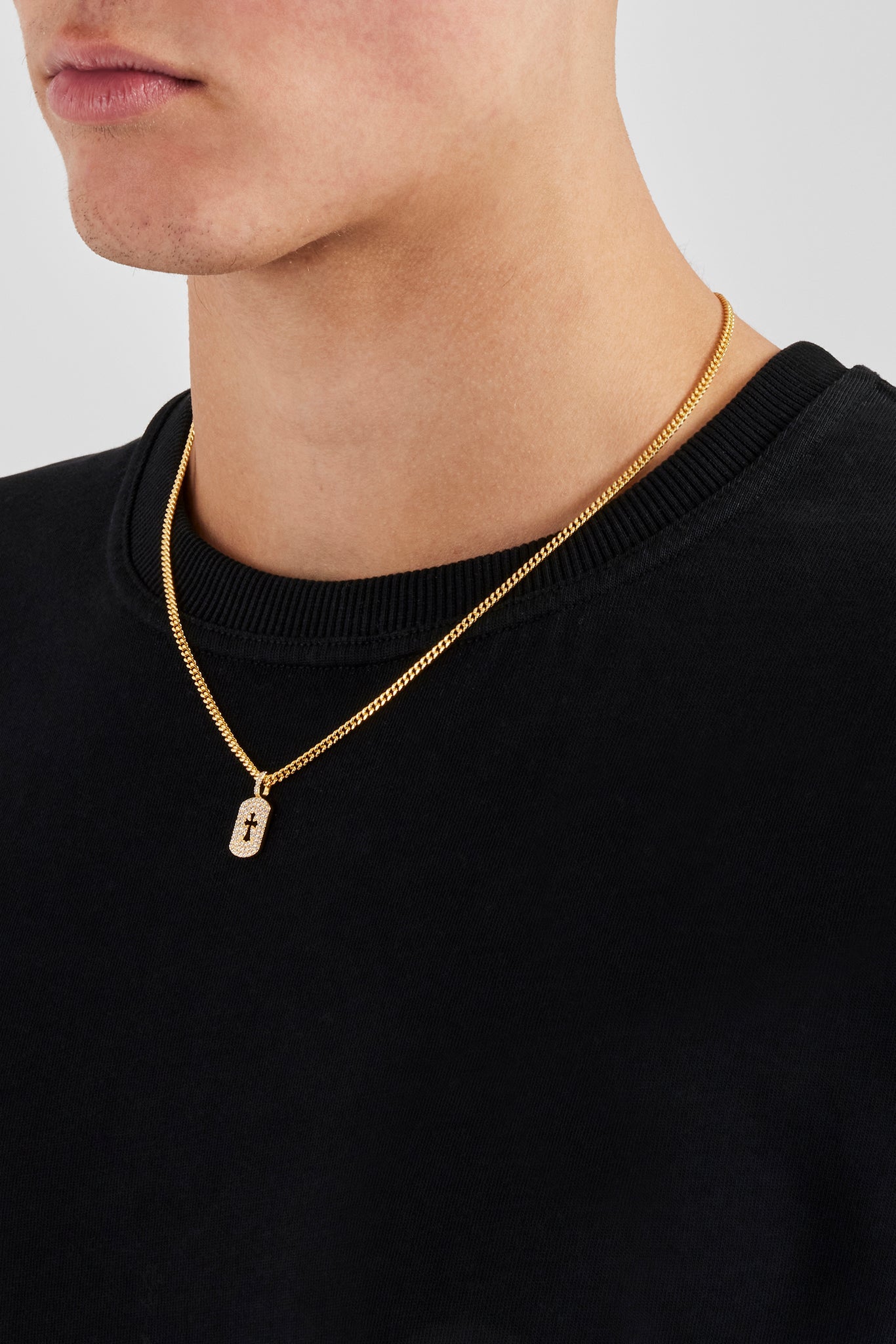 Iced Cross Outline Necklace - 15mm - Gold