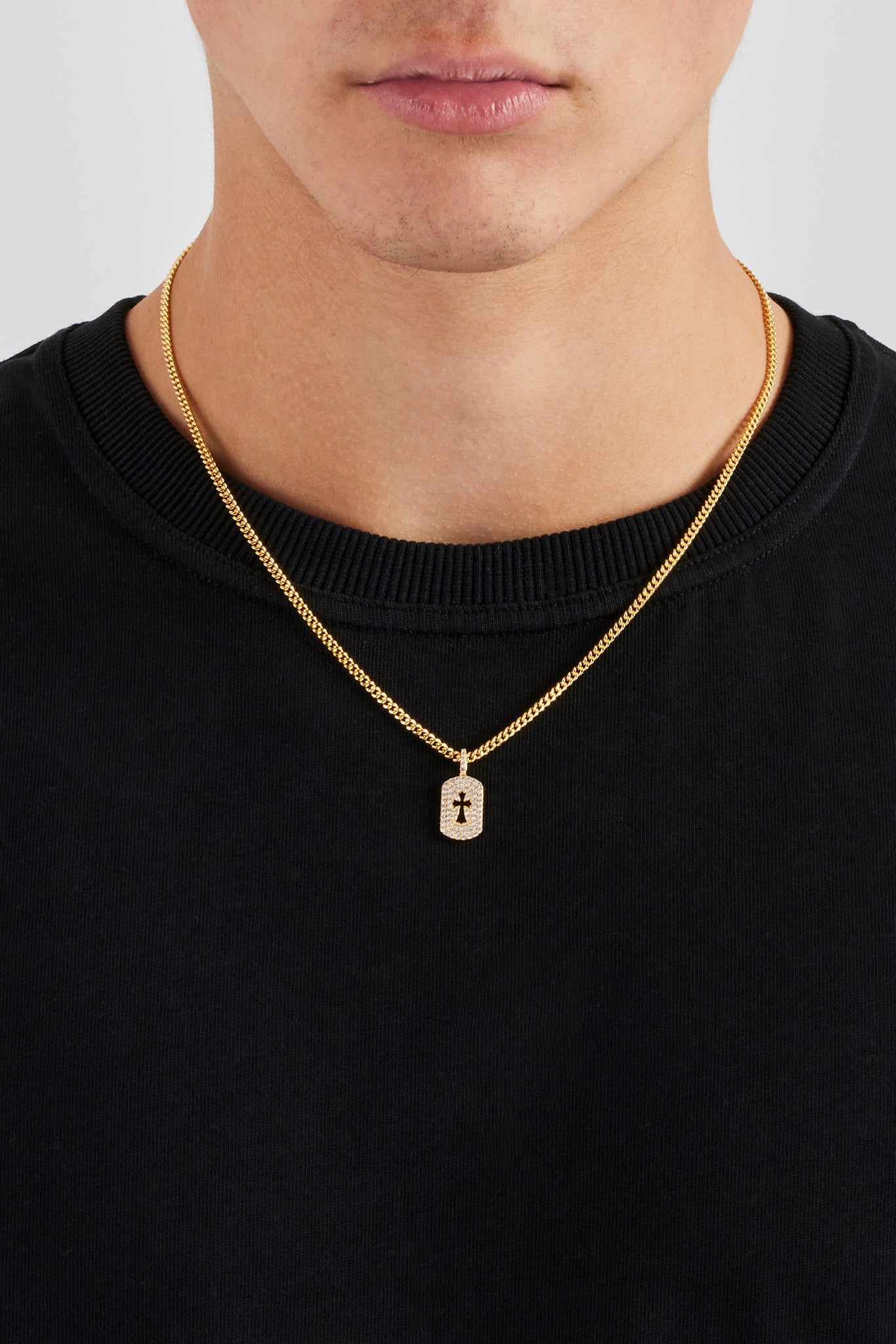 Iced Cross Outline Necklace - 15mm - Gold