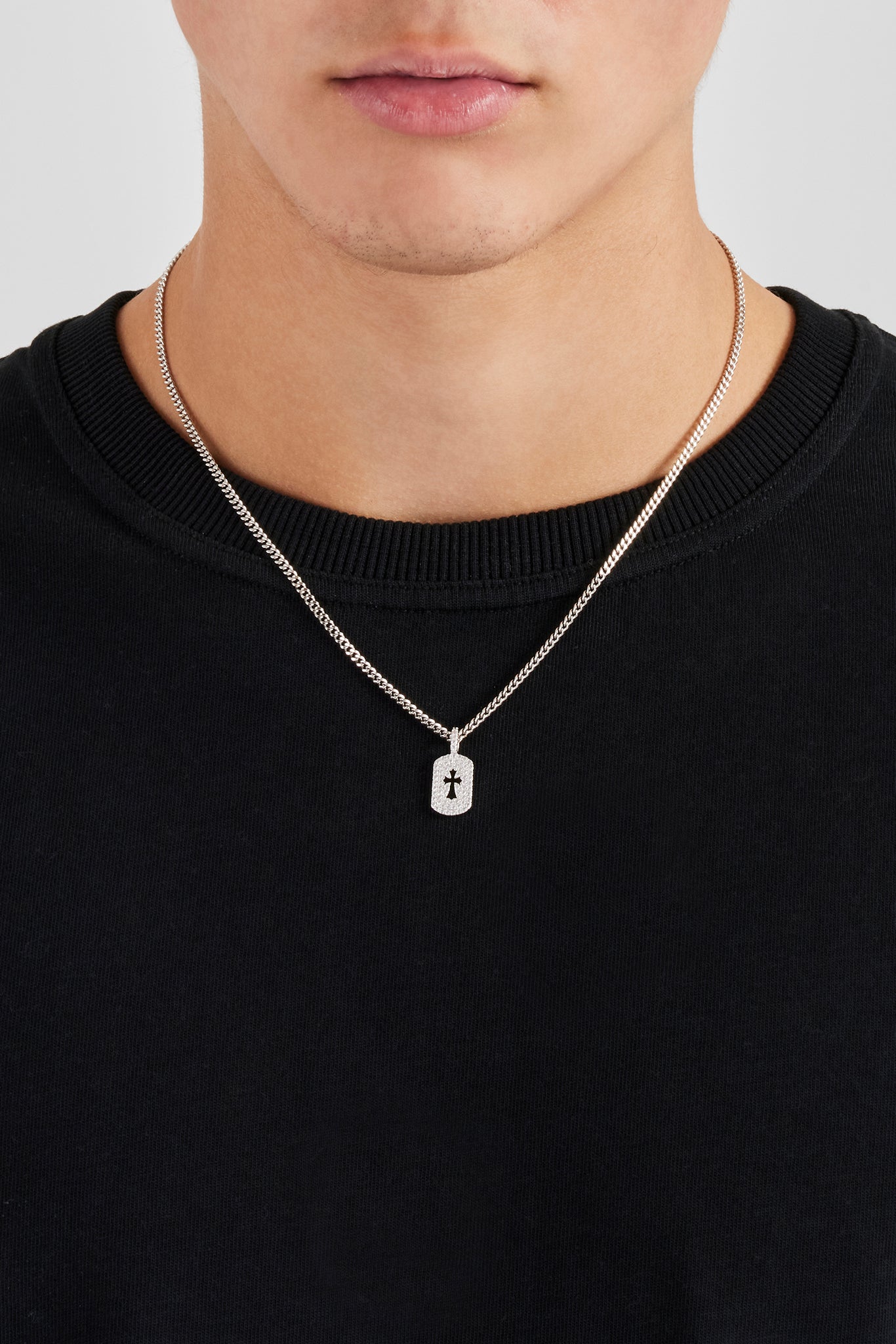 Iced Cross Outline Necklace - 15mm