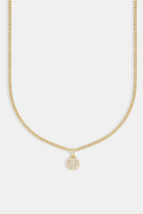 Iced Cross Motif Cuban Necklace - 10mm - Gold