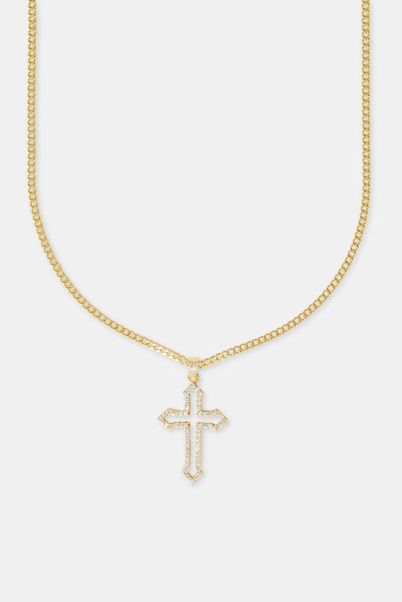 Iced Cross Outline Cuban Necklace - 30mm