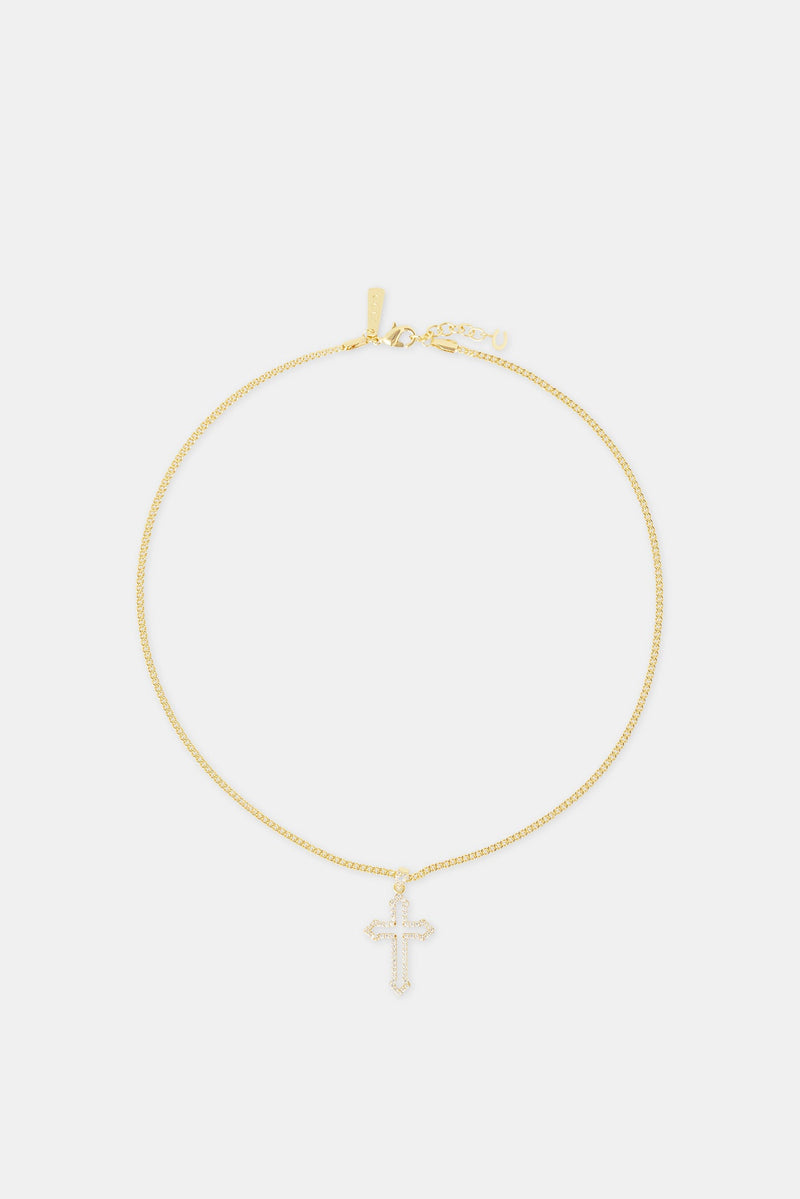 Iced Cross Outline Cuban Necklace - 30mm