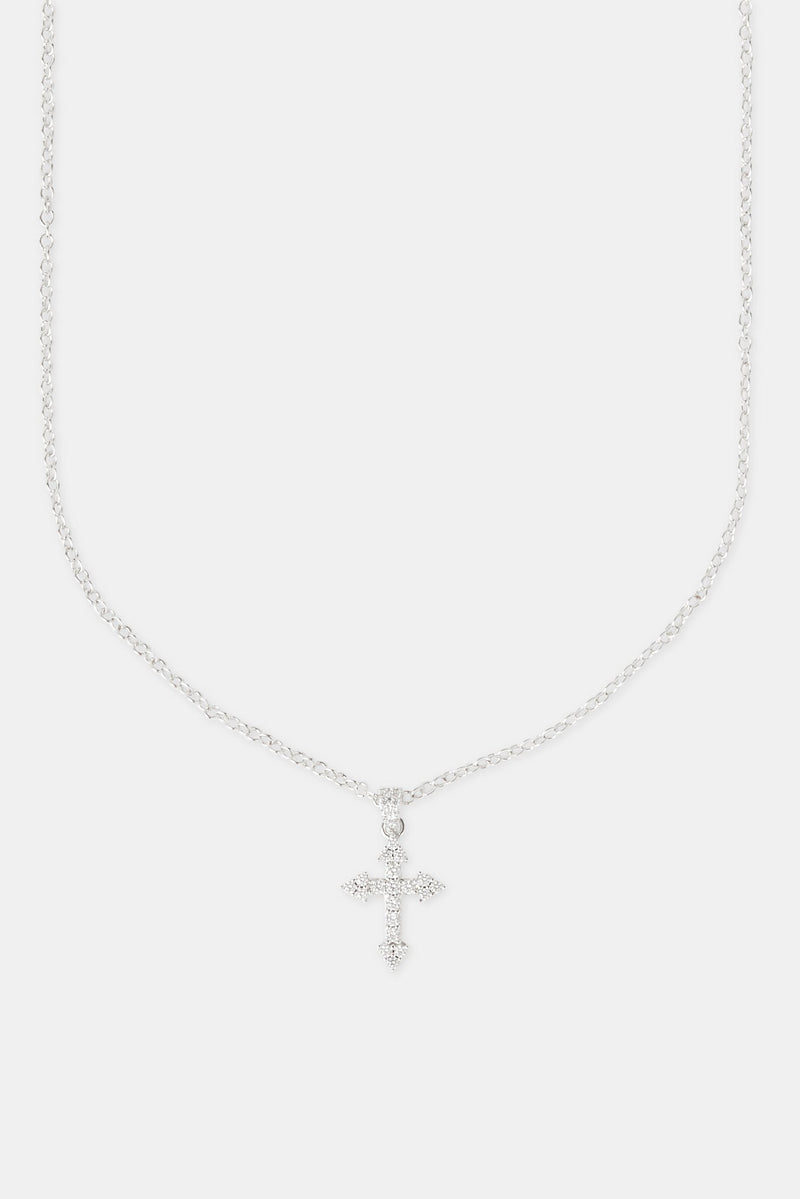 Iced Cross Pendant Necklace - 25mm