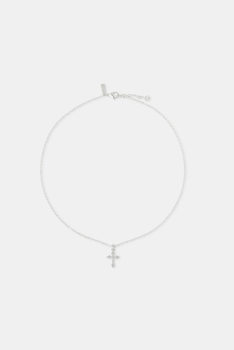 Iced Cross Pendant Necklace - 25mm