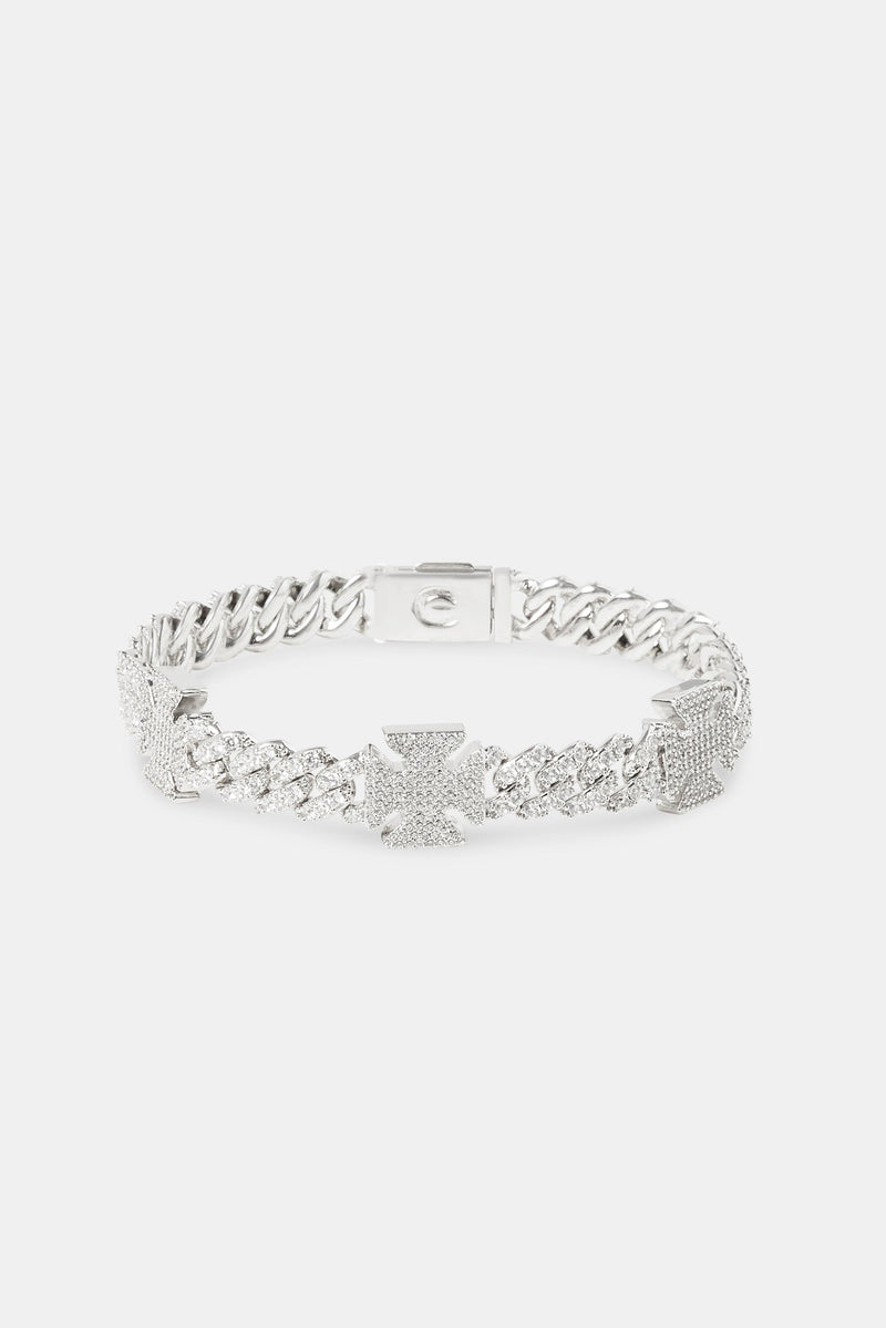 8mm Iced Cuban Motif Bracelet - White