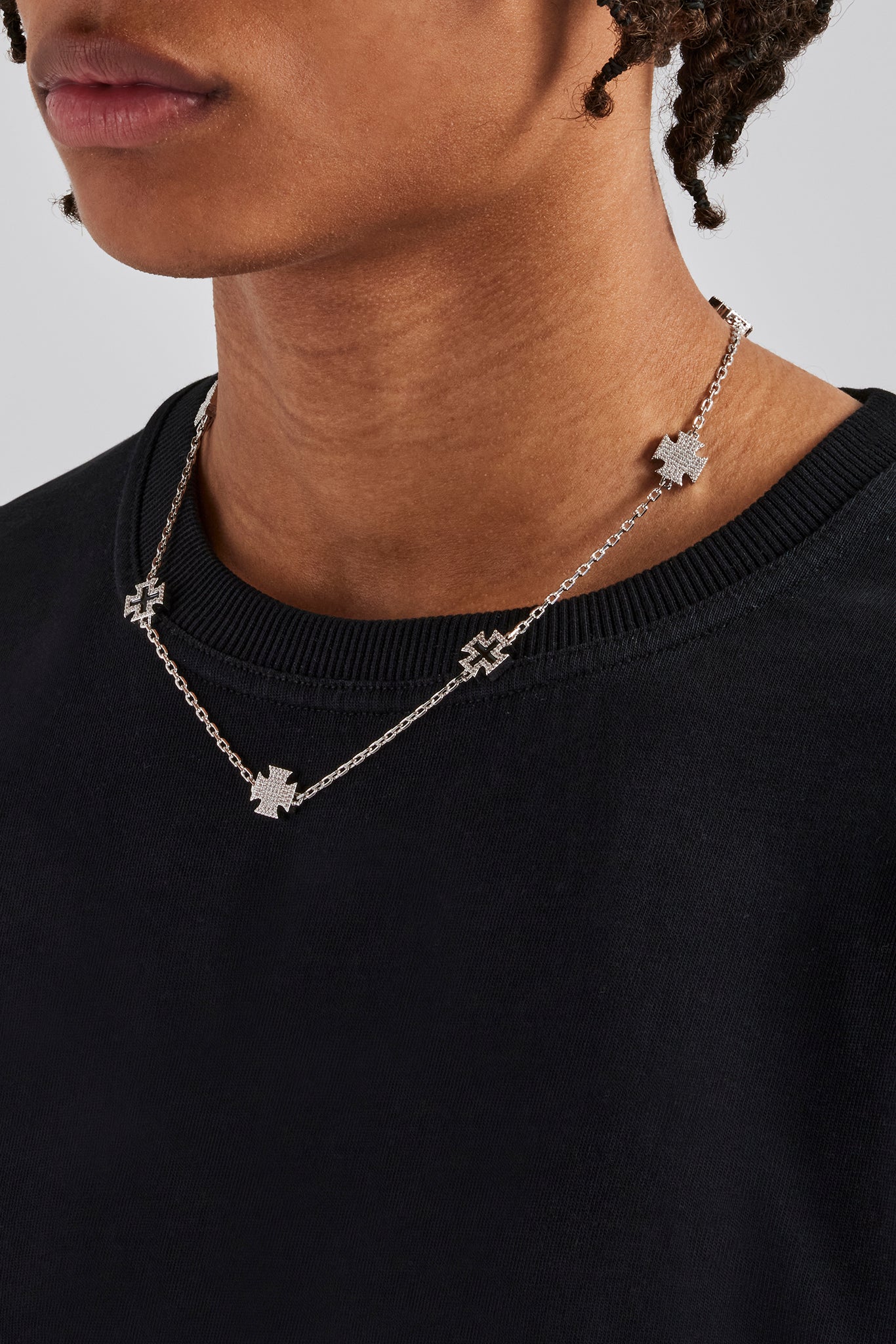 Iced CZ & Black Enamel Motif Chain - 12mm