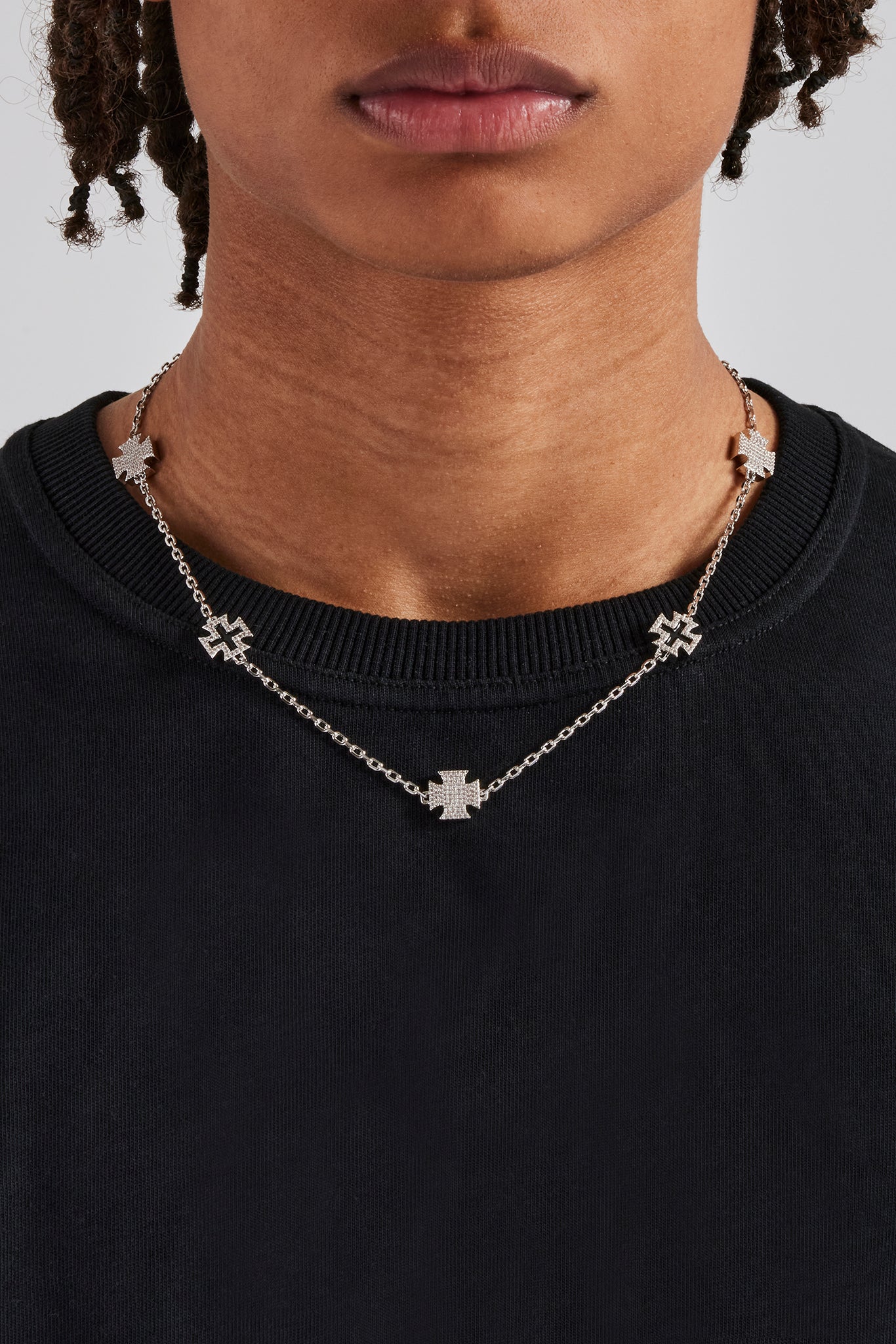 Iced CZ & Black Enamel Motif Chain - 12mm