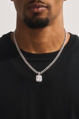 Iced Gemstone Pendant Cuban Necklace - 25mm - White