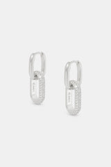 18mm Iced Link Hoop Earrings - White