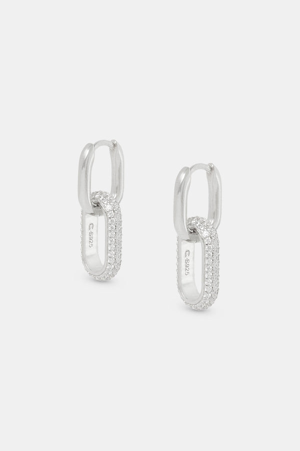 18mm Iced Link Hoop Earrings - White