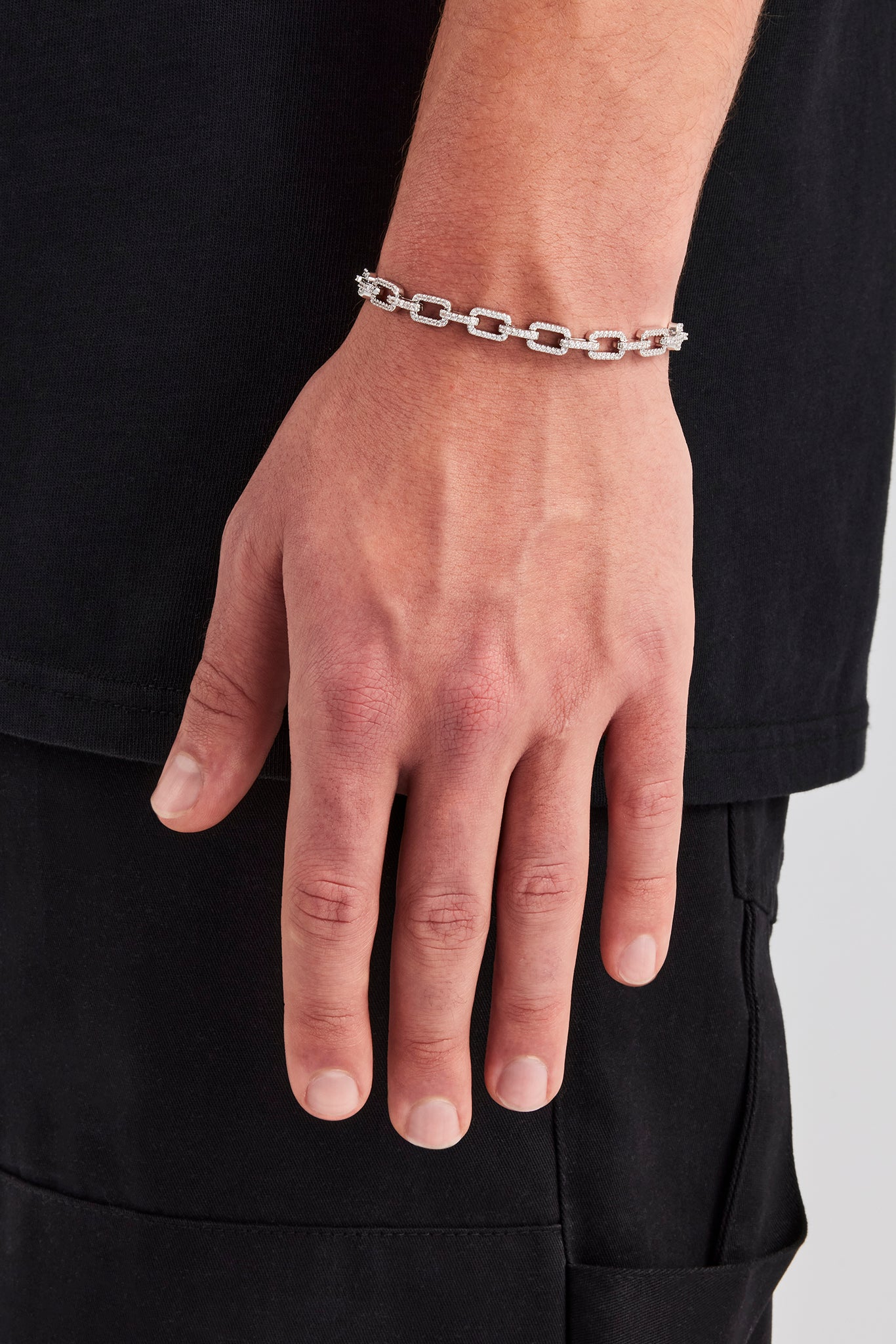 Iced Pave Rectangular Link Bracelet - 6mm