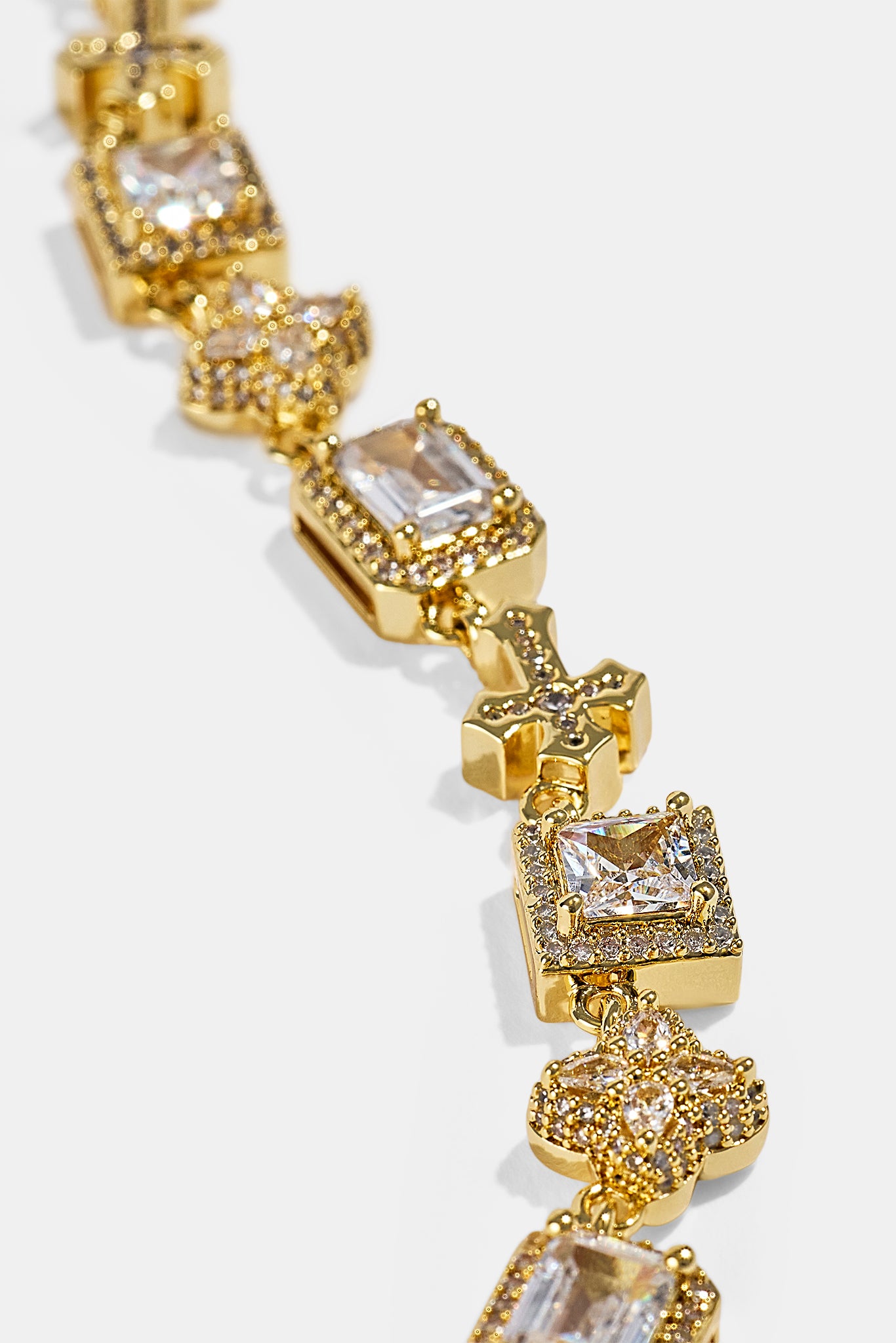 Clear Motif & Cross Gemstone Chain - 8mm - Gold