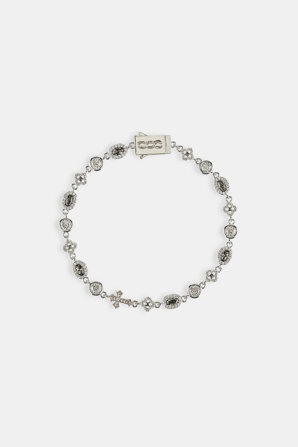 Iced Cross & Motif Multi Gemstone Bracelet - 6mm