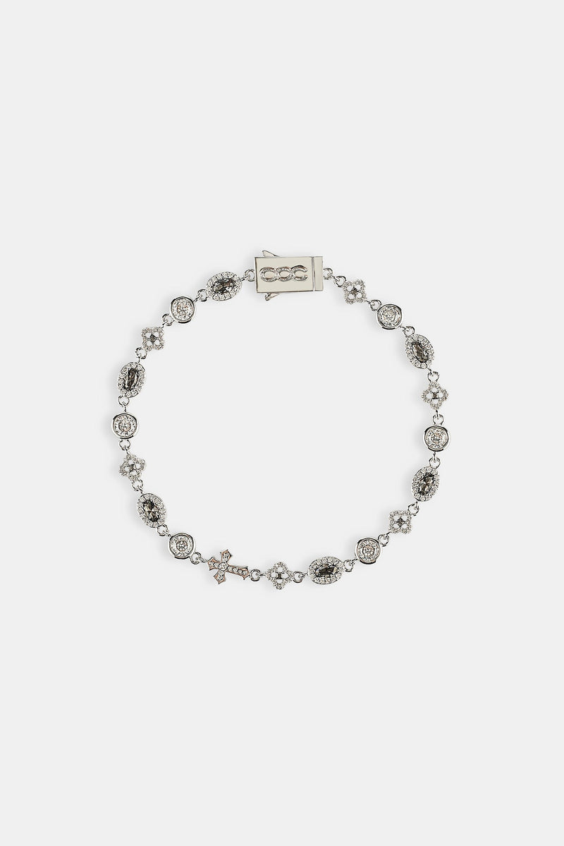 Iced Cross & Motif Multi Gemstone Bracelet - 6mm