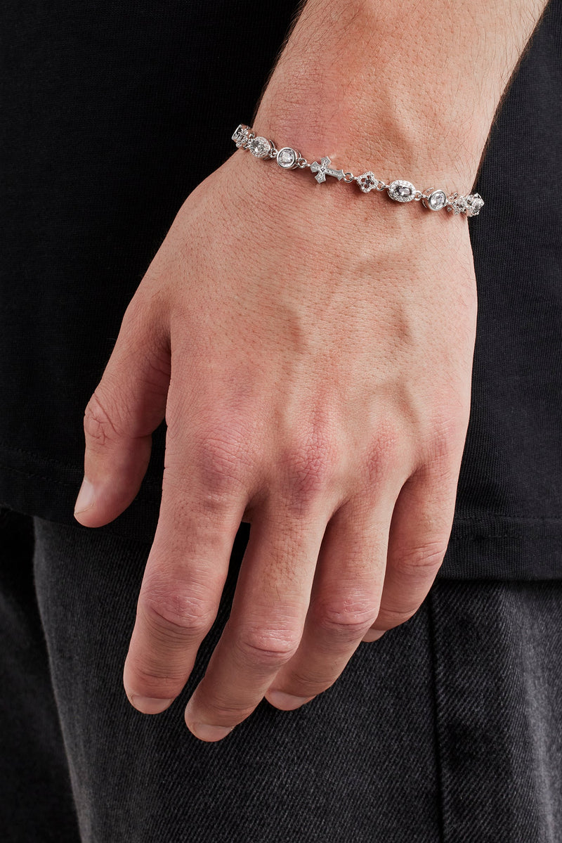 Iced Cross & Motif Multi Gemstone Bracelet - 6mm