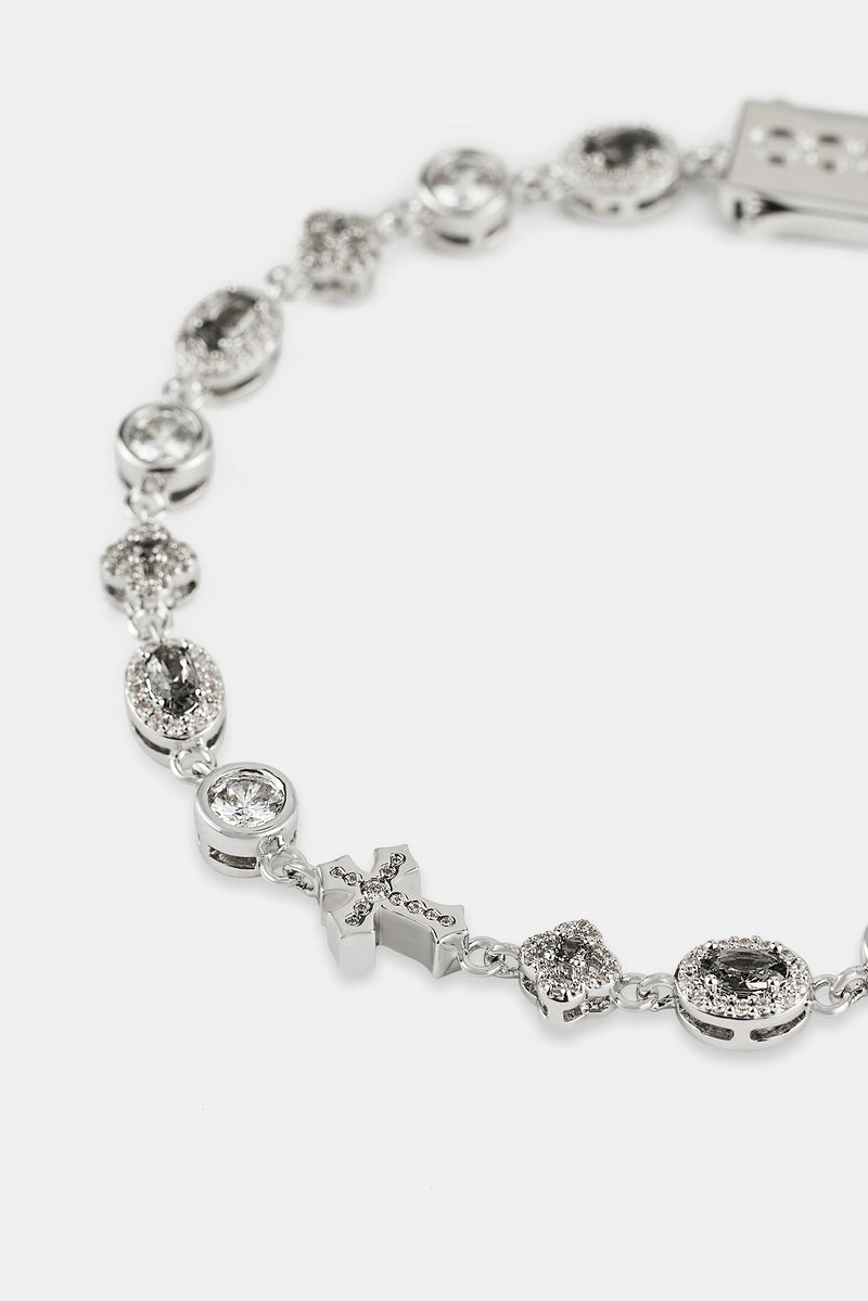 Iced Cross & Motif Multi Gemstone Bracelet - 6mm