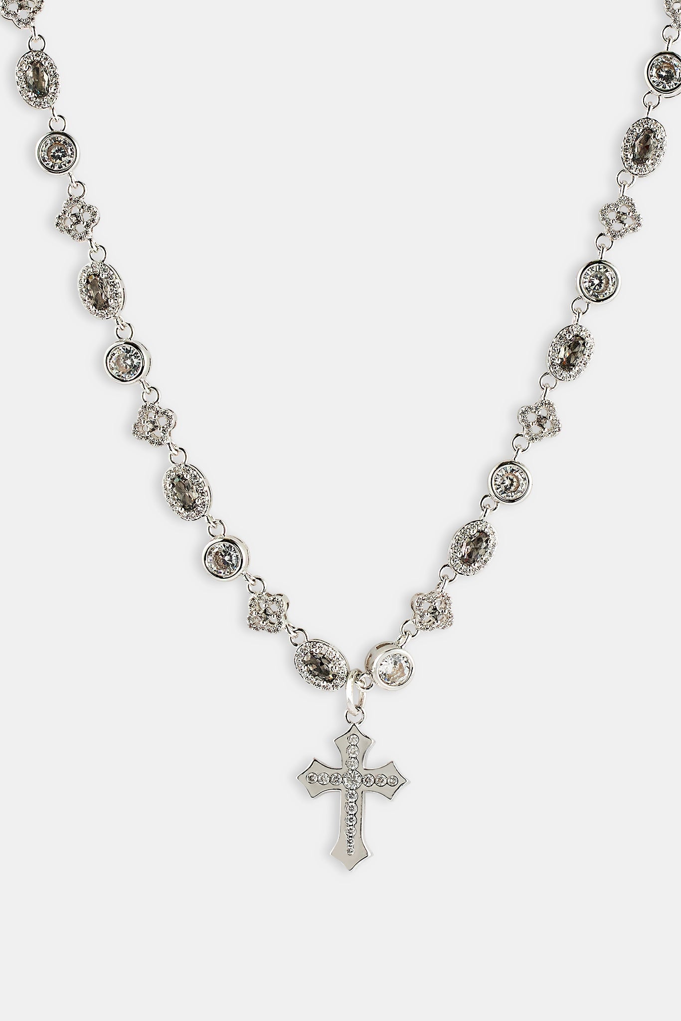Iced Drop Cross & Motif Multi Gemstone Chain - 6mm
