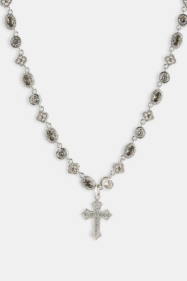 Iced Drop Cross & Motif Multi Gemstone Chain - 6mm