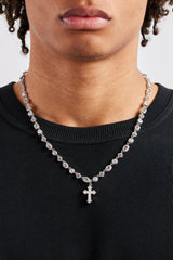 Iced Drop Cross & Motif Multi Gemstone Chain - 6mm