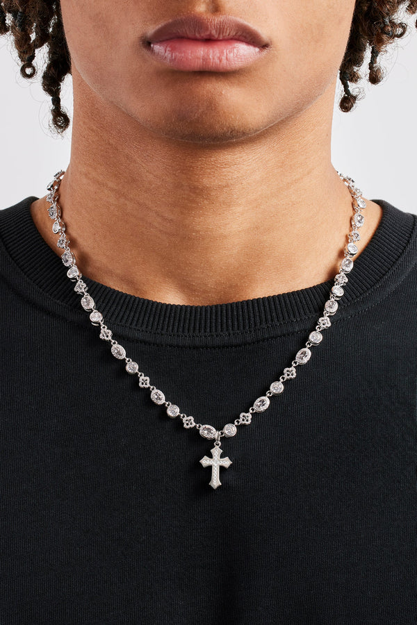 Iced Drop Cross & Motif Multi Gemstone Chain - 6mm