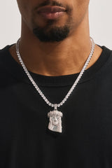 Iced Rose Portrait Pendant Tennis Necklace - 40mm - White