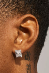 Iced Baguette Cluster Stud Earrings - 10mm - White