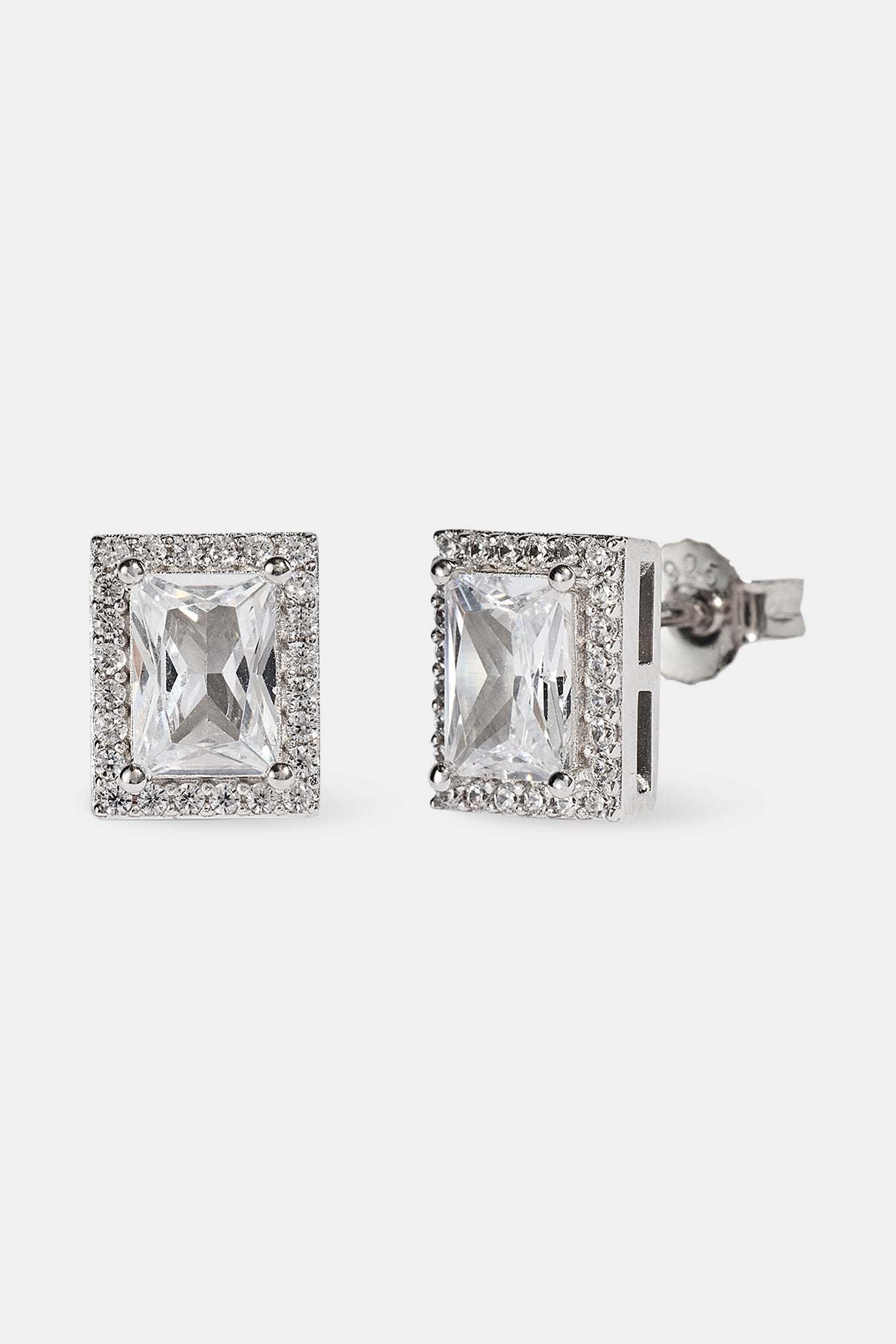 Iced Baguette Cluster Stud Earrings - 10mm - White