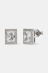 Iced Baguette Cluster Stud Earrings - 10mm - White