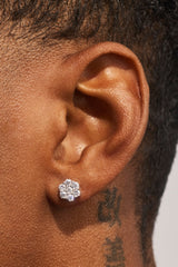 Iced Floral Cluster Stud Earrings - 7mm - White
