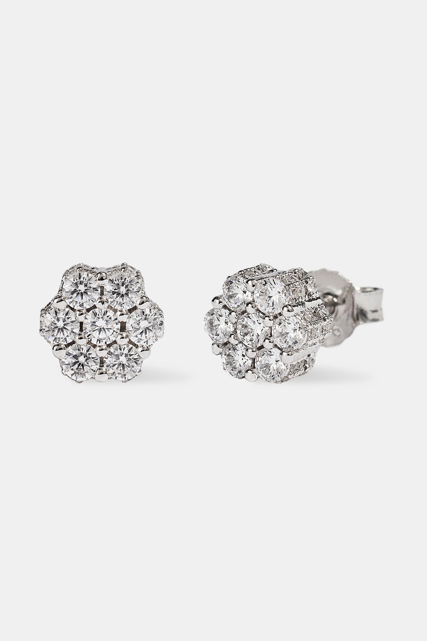 Iced Floral Cluster Stud Earrings - 7mm - White