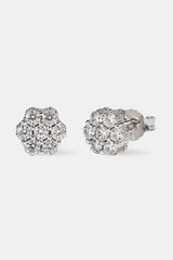 Iced Floral Cluster Stud Earrings - 7mm - White