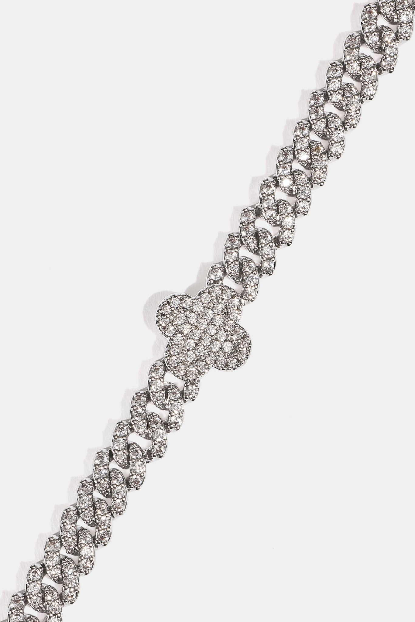 Iced Motif Cuban Link Bracelet - 5mm - White