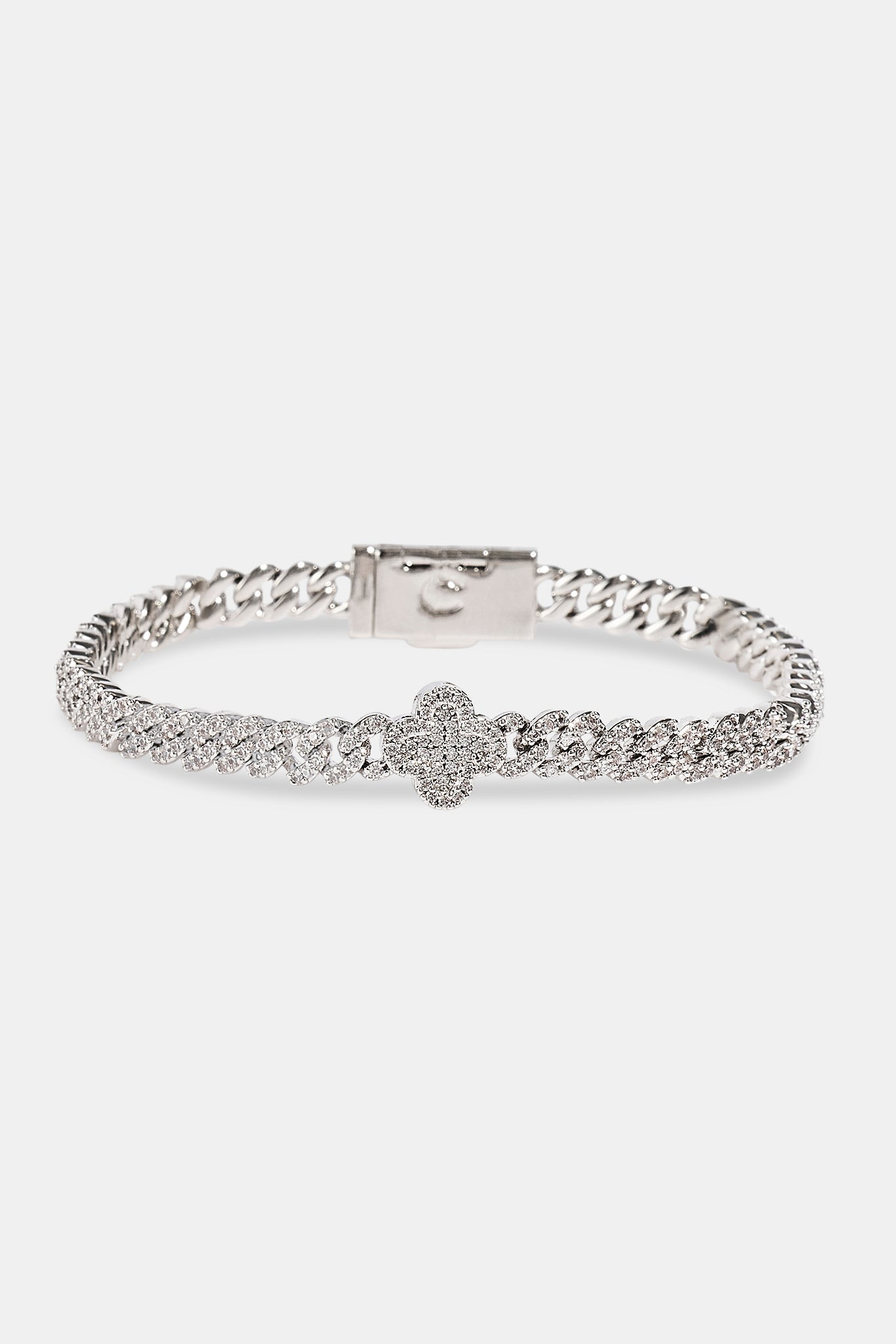 Iced Motif Cuban Link Bracelet - 5mm - White