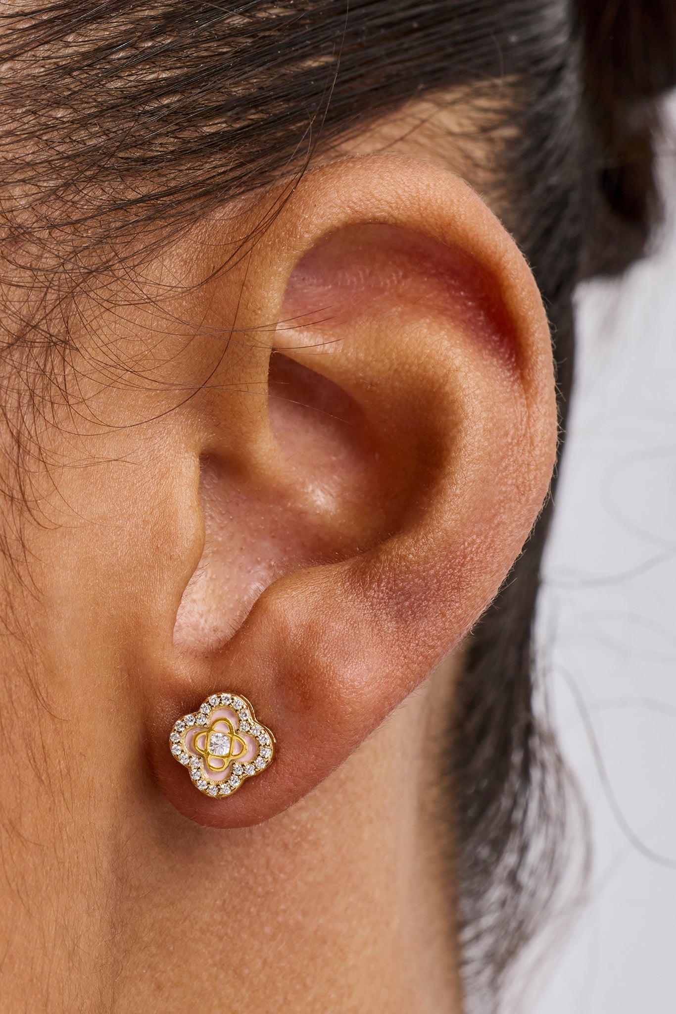 Iced Enamel Stud Earrings - 10mm - Gold