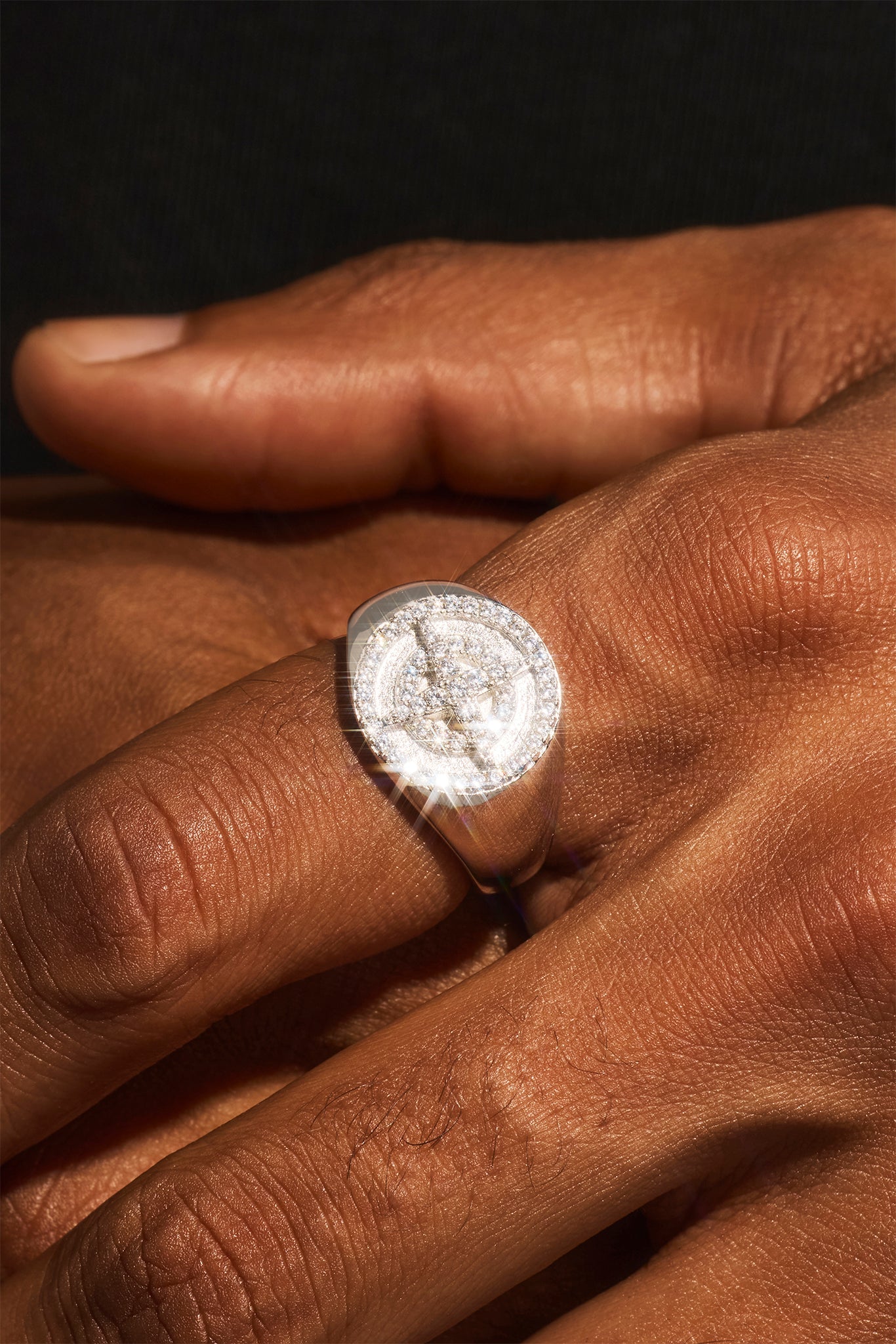 Iced Outline Compass Ring - 15mm - White