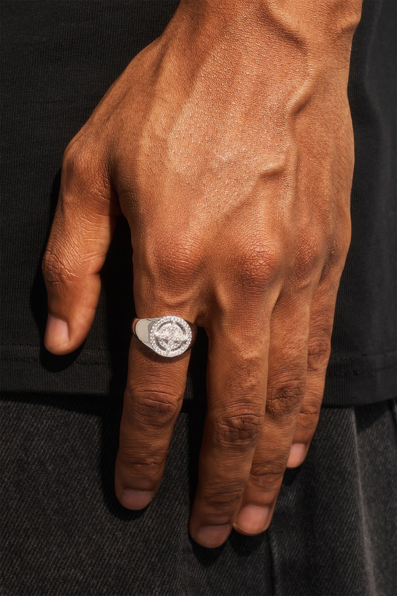Iced Outline Compass Ring - 15mm - White