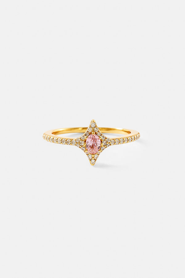 Iced Oval Pink Cz Star Ring - 10mm