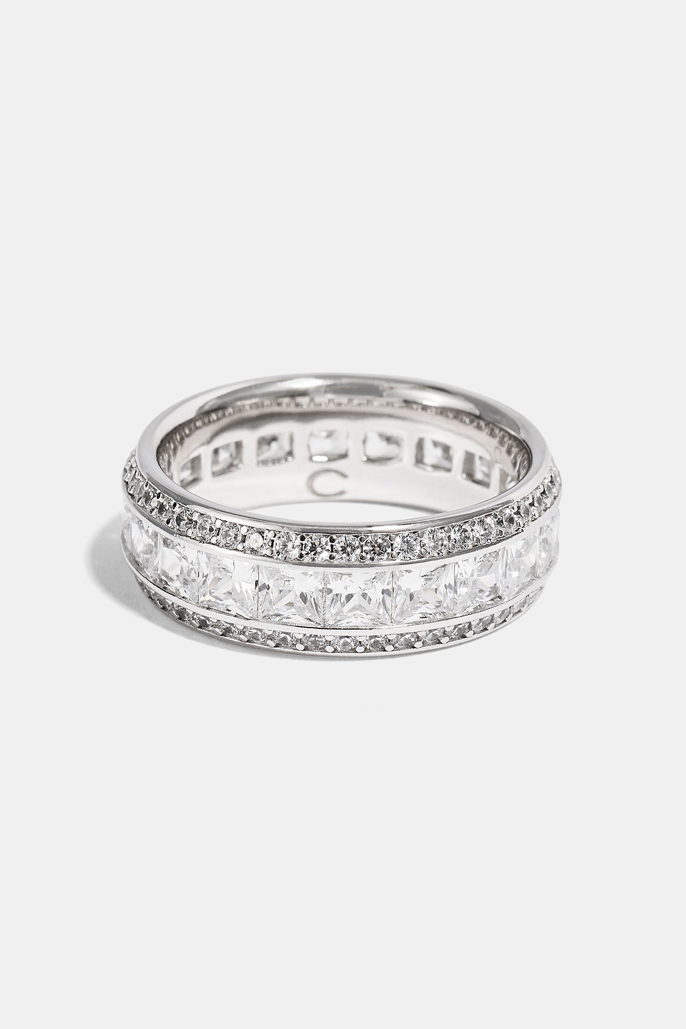 Iced Outline Square Stone Ring - 8mm - White