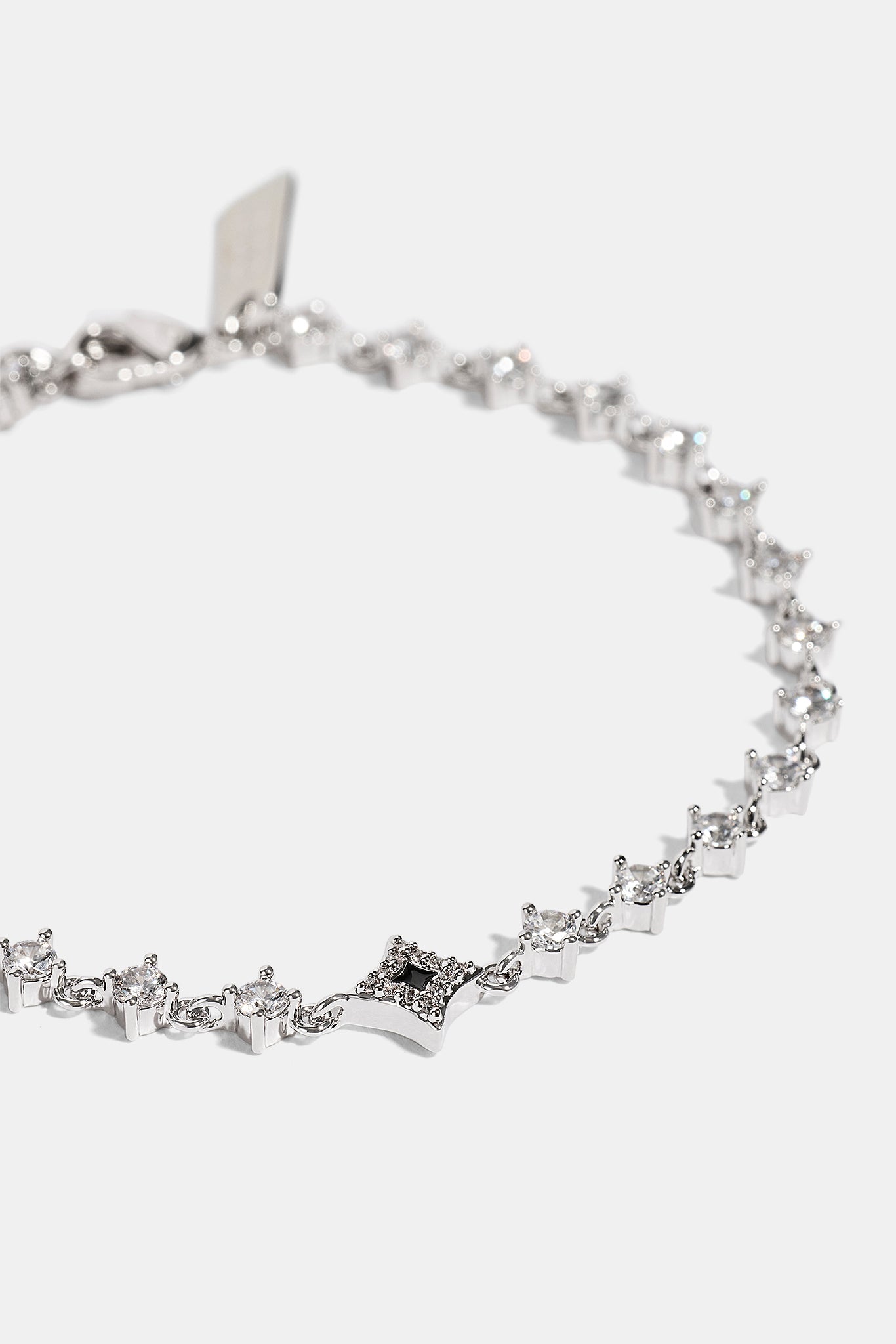 Black Enamel & CZ Stone Motif Bracelet - 6mm - White