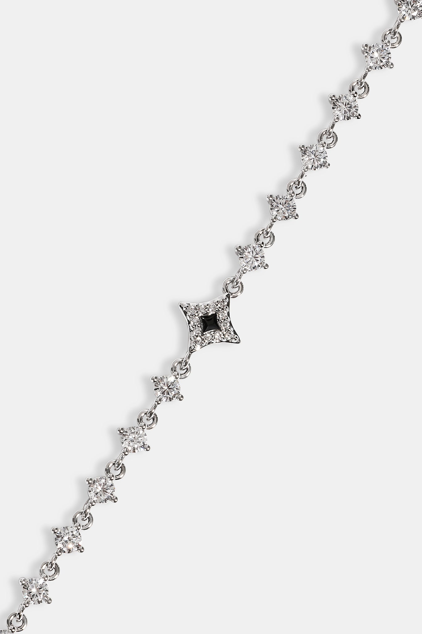 Black Enamel & CZ Stone Motif Bracelet - 6mm - White