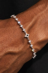 Black Enamel & CZ Stone Motif Bracelet - 6mm - White