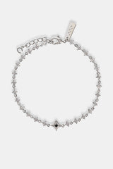 Black Enamel & CZ Stone Motif Bracelet - 6mm - White