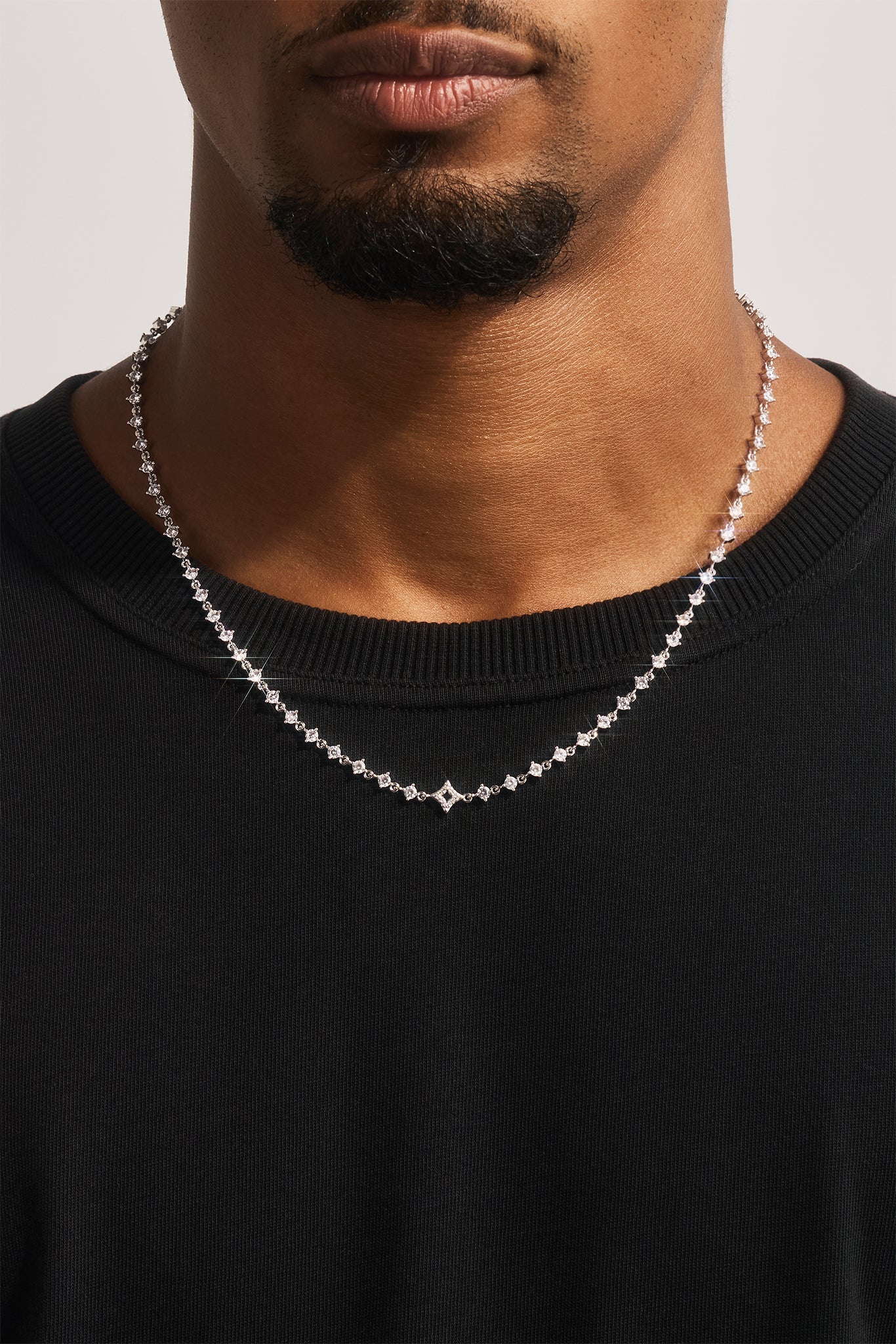 Black Enamel & CZ Stone Motif Chain - 6mm - White